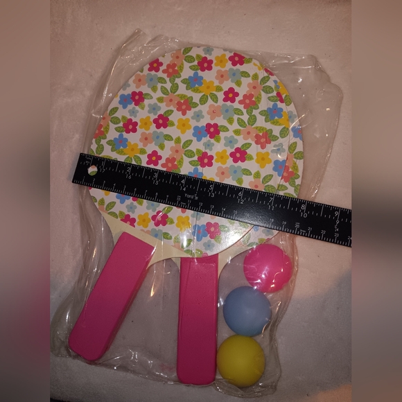 NWOT Flower Pattern Paddle Ball Toy - Picture 3 of 5